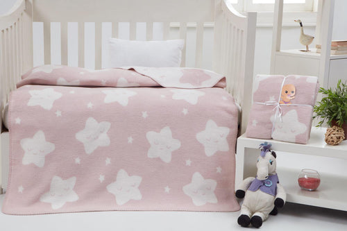 Baby's Star Pattern Light Powder Rose Cotton Blanket