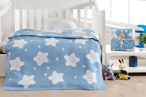 Baby's Star Pattern Light Blue Cotton Blanket