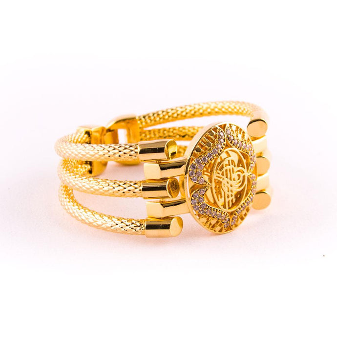 Women's Zircon Gemmed 3 Layer Gold Bracelet