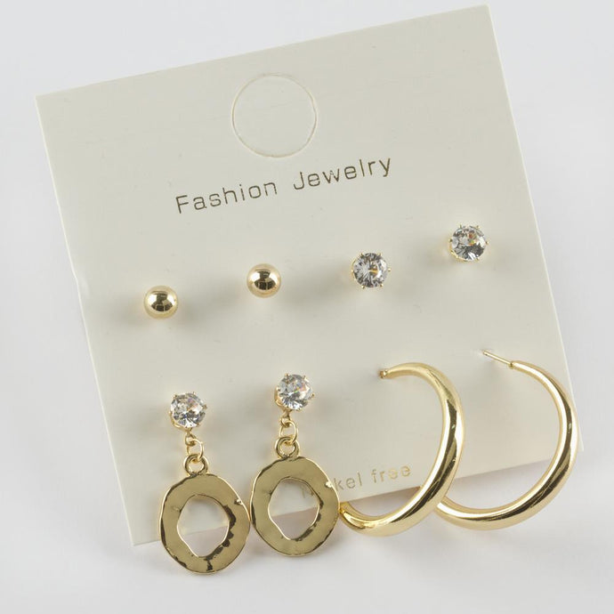 Women's Gemmed Hoop Earrings- 4 Pairs