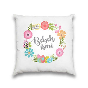 Baby Girl's Personalized Floral Print White Pillow